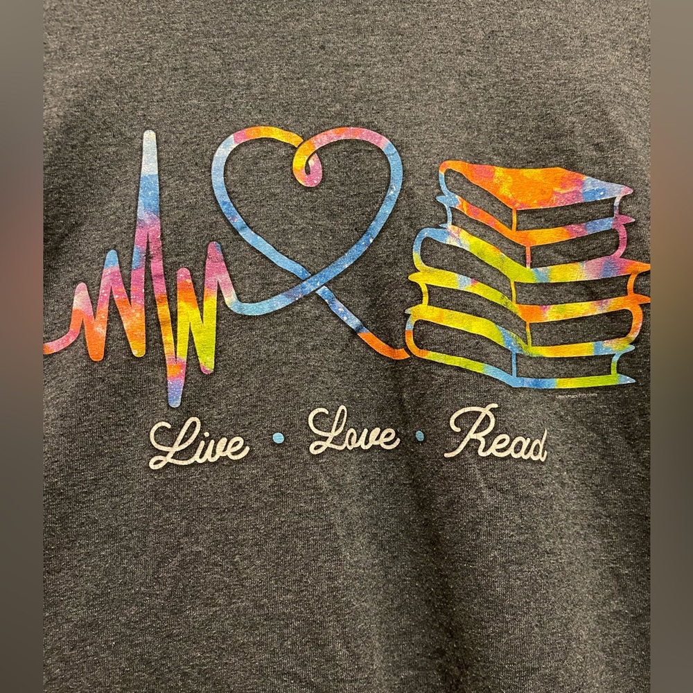 Live Love Read T Shirt Grey Background with multicolor logo Gilden Men’s 3X plus